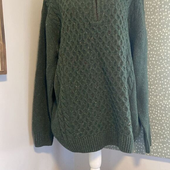 Aran Woolen Mills Green Mixed Knit 80% Wool Quarter Zip Sweater Size XL - Picture 3 of 7